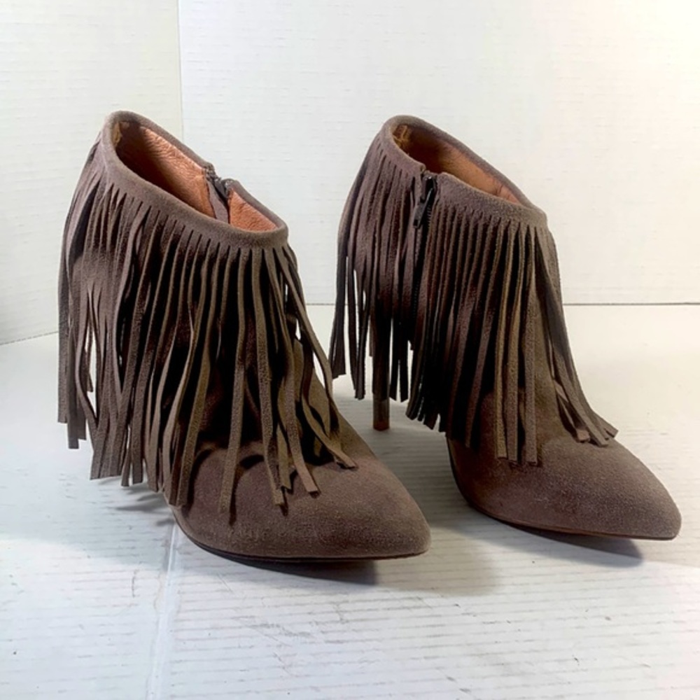 Matiko Women’s Tan Suede Fringed High Heeled Ankle Boot